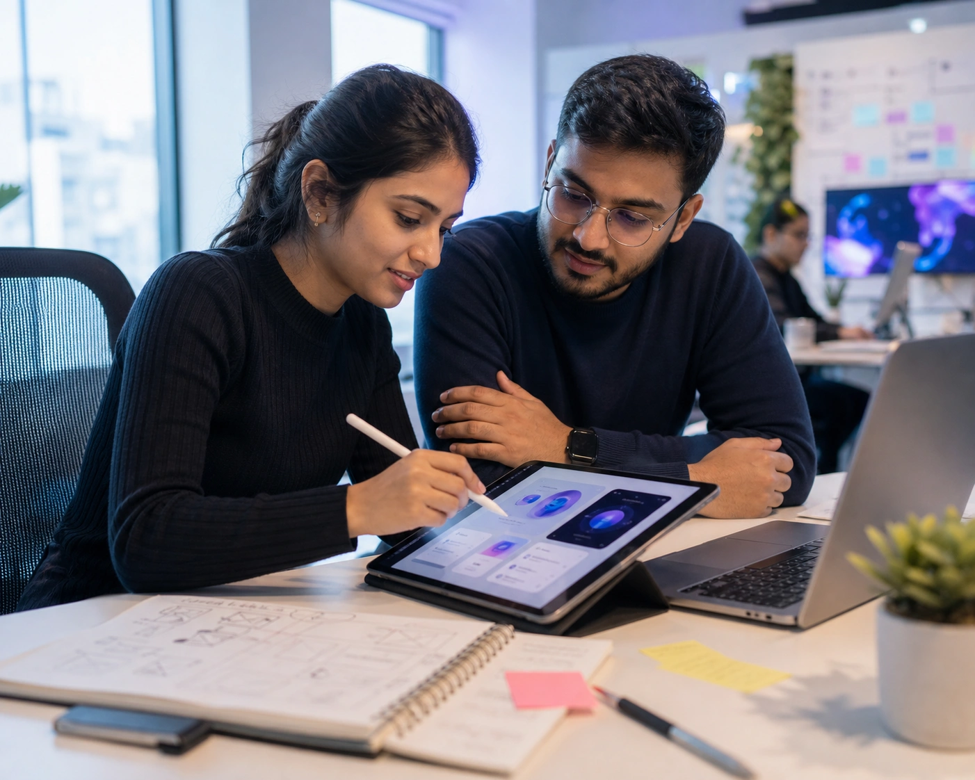 Design intern reviewing work