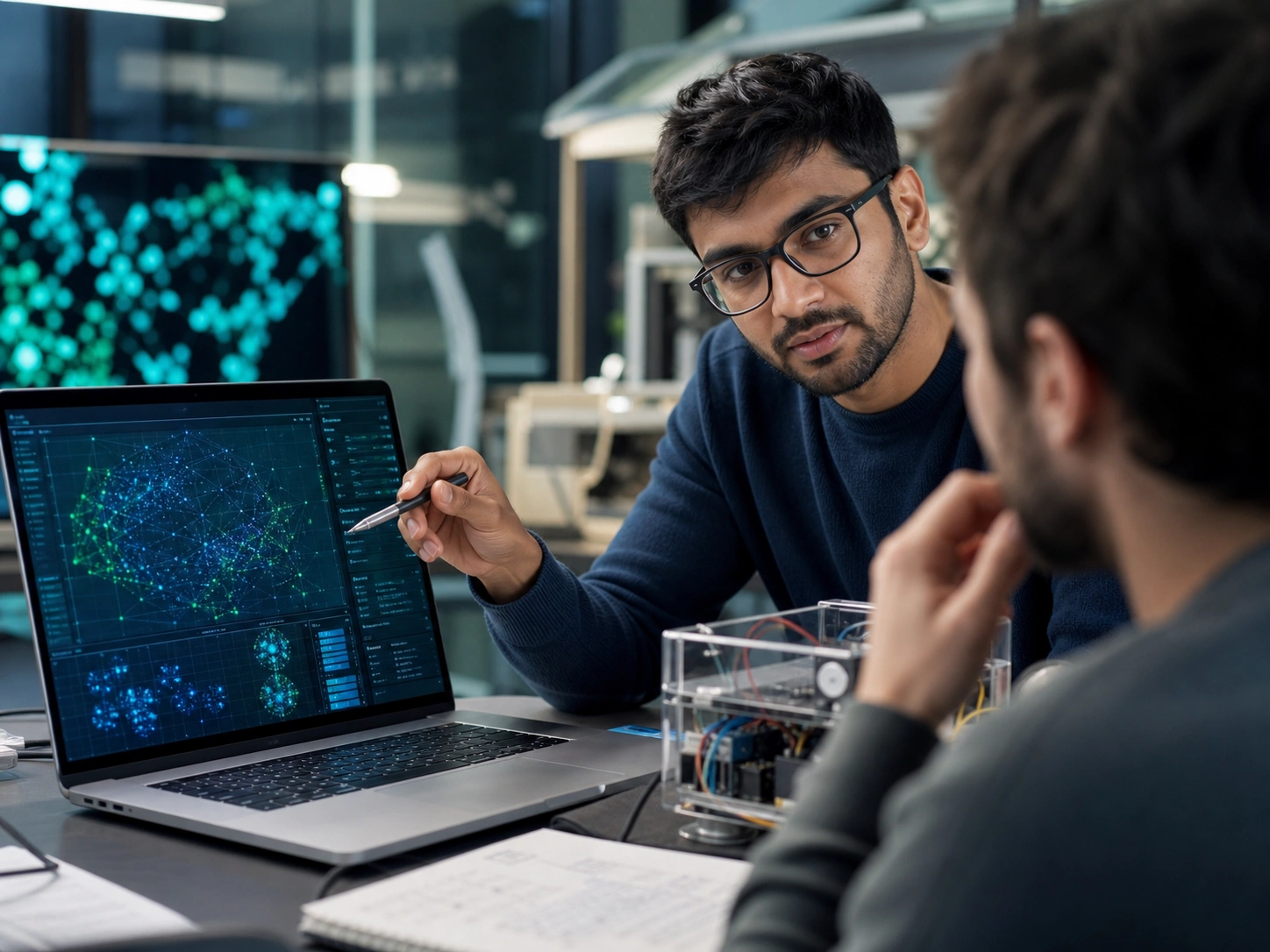 AI engineers reviewing machine learning visualizations